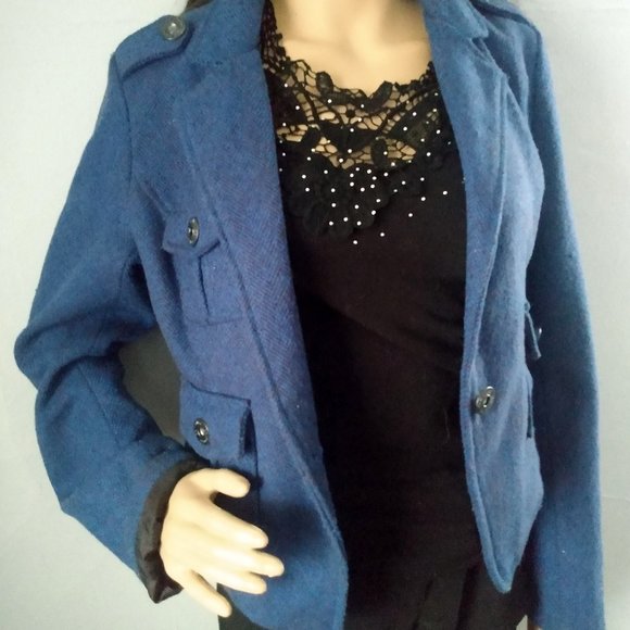 Dollhouse Outerwear Blazer Blue And Black Wool/Shell Blend W/Lining: Size Small - Picture 3 of 17